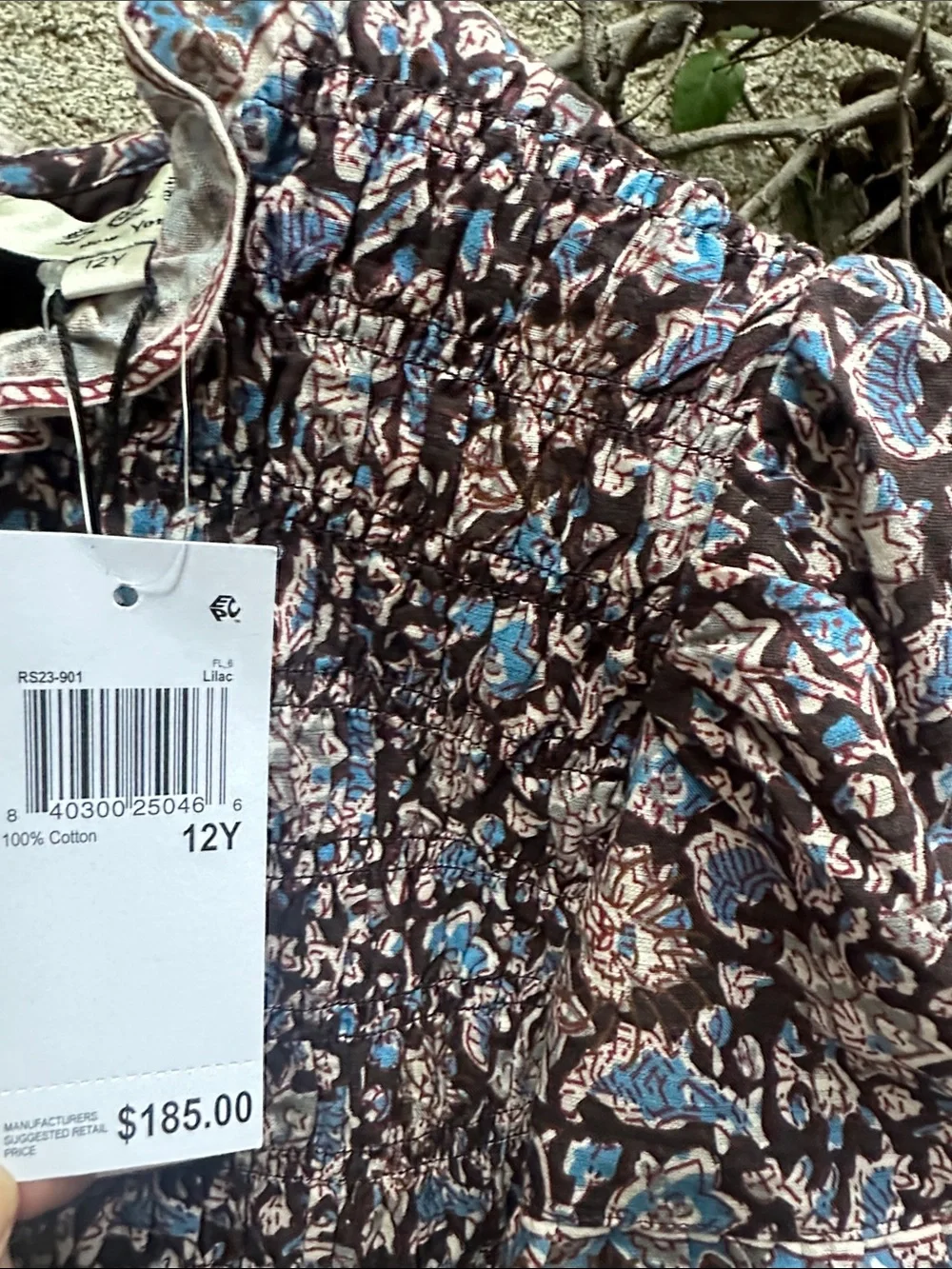 SEA Amaki Border Print Smocked Dress